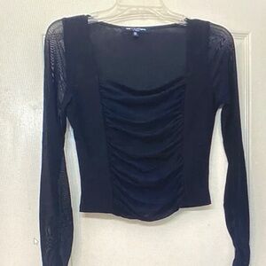 One Clothing Black Mesh Long Sleeve Blouse